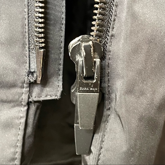 Zara Man Black Faux Fur Hooded Zipper Front Windbreaker Coat Size M - Picture 11 of 11